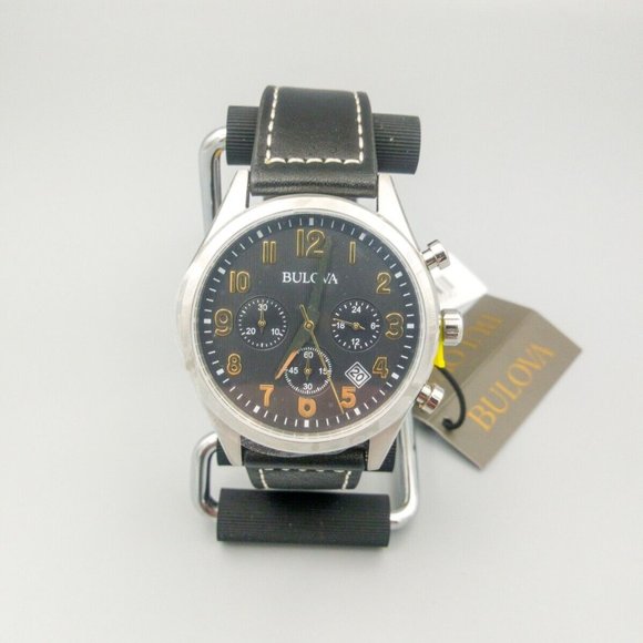 Bulova Men's Quartz Black Leather Watch